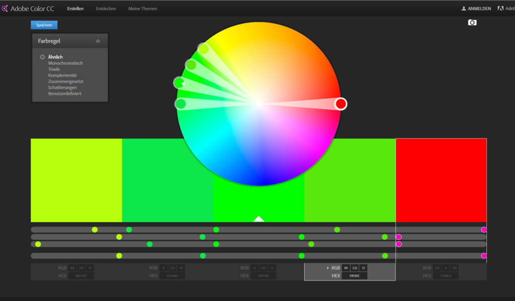 Harmonische Farben finden mit dem Adobe Farbrad