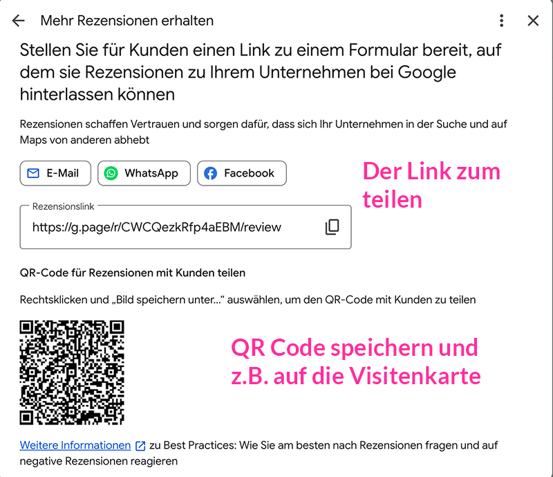 Google Unternehmensprofil (Google my Business) - Link oder QR-Code erzeugen