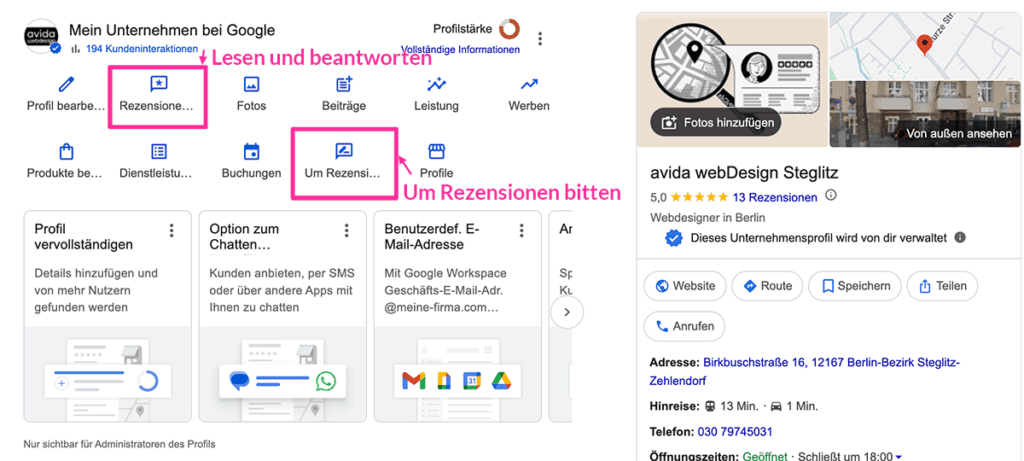 Google Unternehmensprofil - um Rezensionen bitten