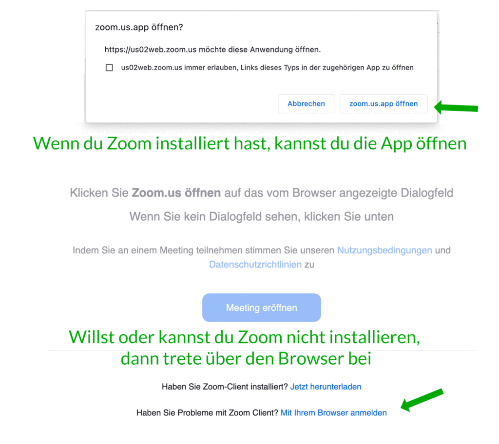 Zoom Meeting über Browser beitreten