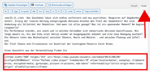 Wordpress Editor, dort Registerkarte Code
