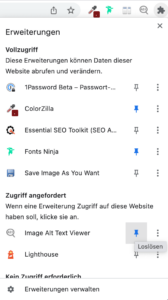 Das Addon-Icon an die Symbolleiste von Chrome heften