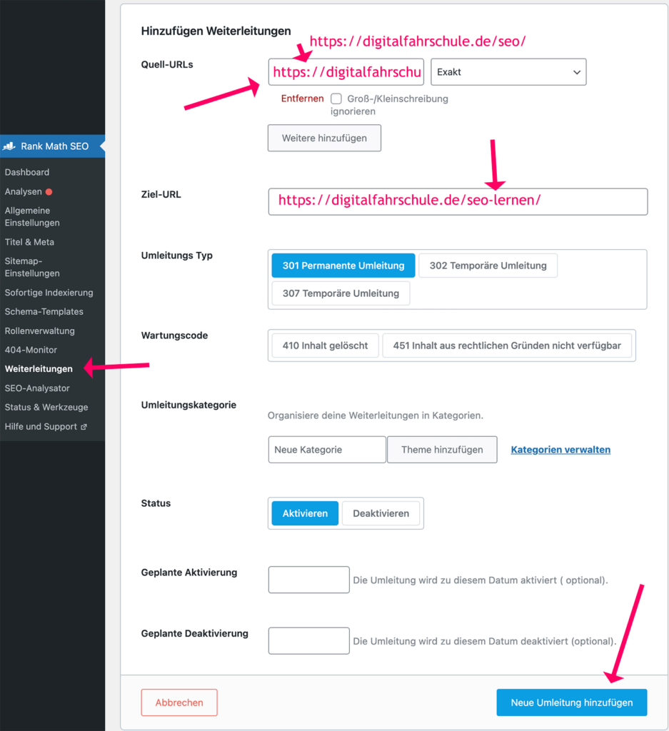 301 Weiterleitung anlegen