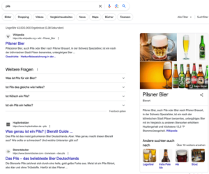 SERP: Suchanfrage "Pils" auf dem Desktop