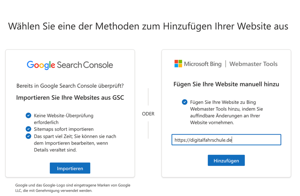 Bei Bing Webmaster Tools eine Website einreichen