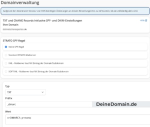 Domaineinstellungen, DNS bei Strato