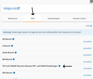 Domaineinstellungen, DNS bei Strato