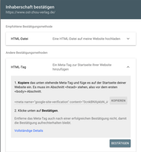 Google Search Console - Website verifizieren