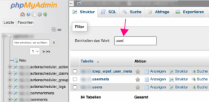 phpMyAdmin, Datenbank. nach User filtern