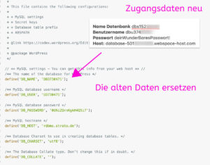 Die Zugangsdaten anpassen