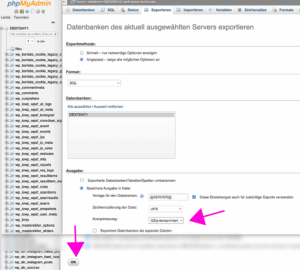 Innerhalb von phpMyAdmin die Datenbank exportieren