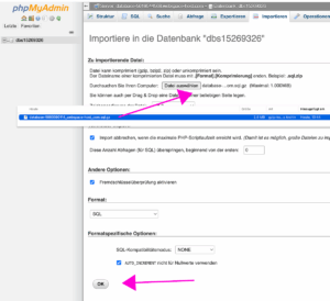 Datenbank in phpMyAdmin hochladen